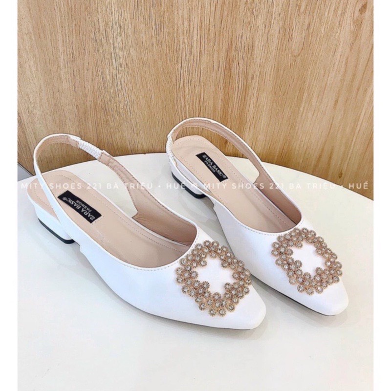 Sục nữ gót cao 3p mũi nhọn, giày cao gót 3 phân bít mũi quai đính đá có chun có giãn đế thấp siêu đẹp G11