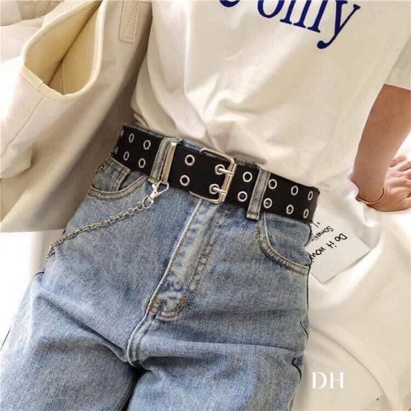 Thắt lưng Nam nữ Unisex nhiều lỗ tròn - Dây nịt lỗ tròn2 hàng không kèm Chain xích,TONGKHOQUANAONU