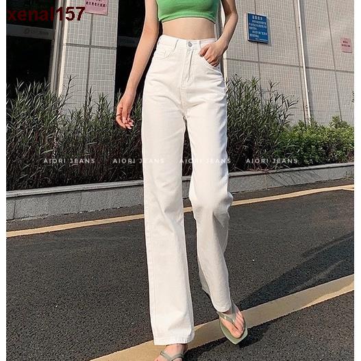 ▬xenal157Quần Jean Nữ Aiori Fashion Ống Suông Lưng Cao Trắng Đen Quần Bò Ống Rộng Culottes Cotton Ulzzang, Hàng Cao Cấp_