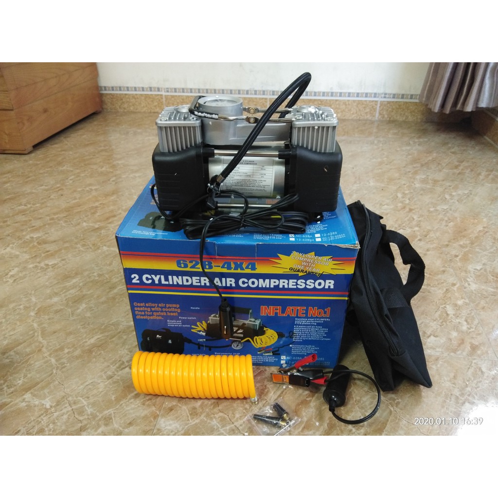 Máy bơm lốp ô tô, máy bơm hơi ô tô 2 xilanh mã lực lớn