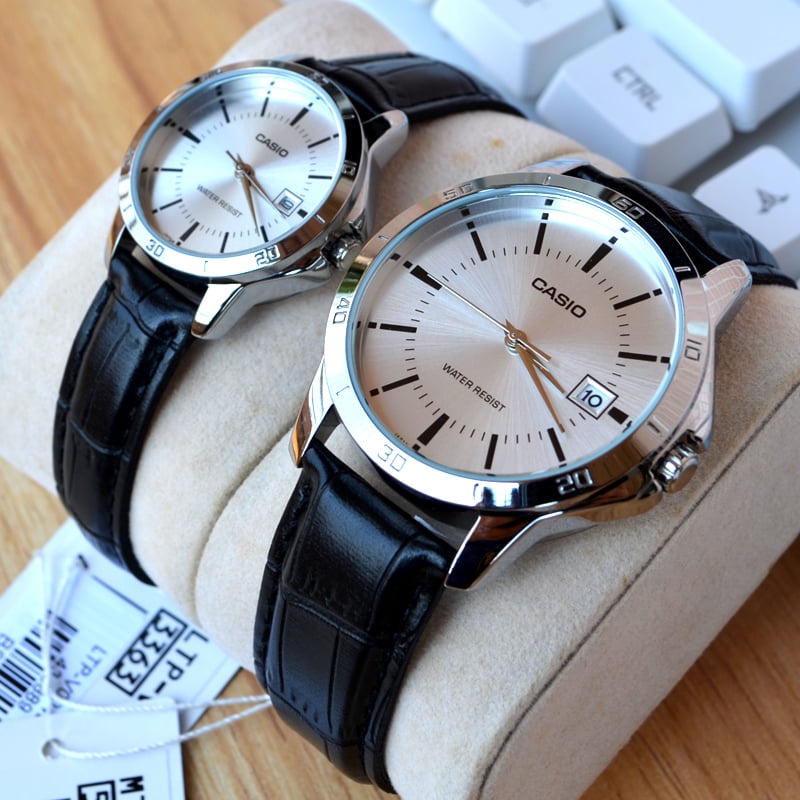Đồng hồ Nữ Casio LTP-V004L-7AUDF, đồng hồ chính hãng, dây da đen mặt trắng