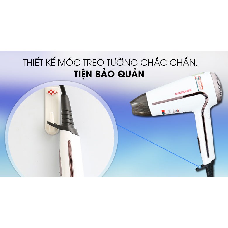 Máy sấy tóc Sunhouse SHD2308W 1500W, máy sấy tóc cầm tay chính hãng công suất lớn, máy sấy mini gấp gọn du lịch