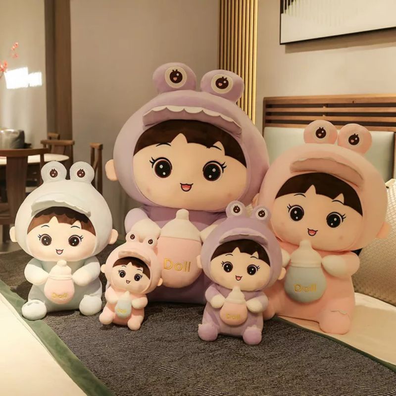 gấu bông doll ôm bìh sữa, doll cao cấp
