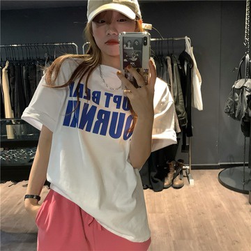 Áo Thun Tay Ngắn Cổ Tròn Dáng Rộng In Chữ Thiết Kế Mới  Thời Trang Theo Phong Cách Hồng Kông Cho Nữ