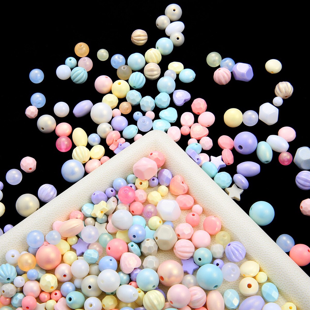 Hạt nhựa acrylic tròn hình trái tim hình ngôi sao màu kẹo để làm bông tai/ vòng cổ/ vòng tay/đồ trang sức thủ công