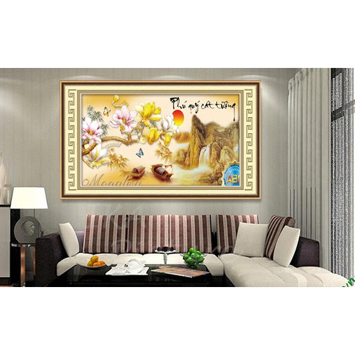 Tranh Đính Đá PHÚ QUÝ CÁT TƯỜNG (ĐÁ AB CAO CẤP). Kích Thước: 1m x 50cm - 1m50 x 75cm