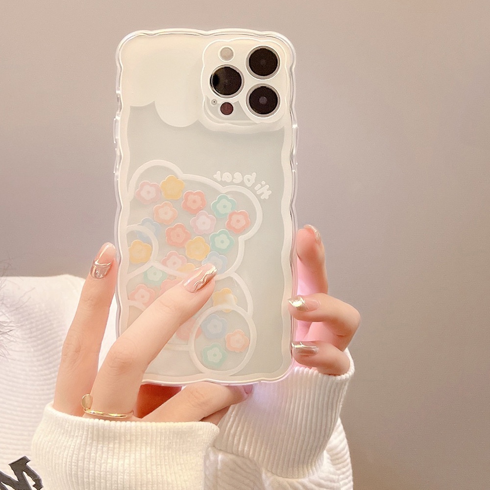 Ốp iphone 11 Ốp Điện Thoại Silicon Mềm Họa Tiết Hoa Và Gấu Cho iphone 7 8 plus 11 pro
