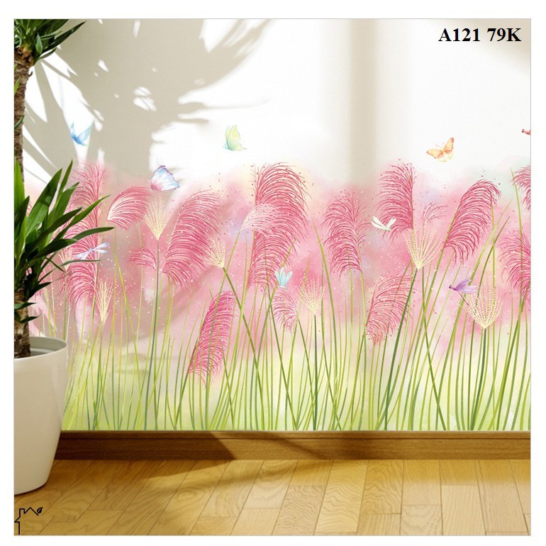 Decal dán tường A53 Cỏ lau hồng phong cách Bắc Âu