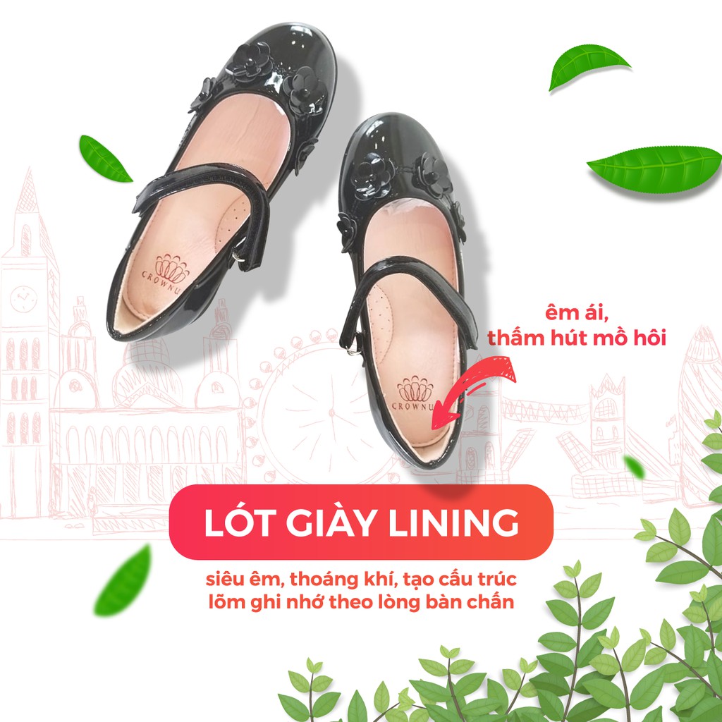 Giày Búp Bê Đen Đi Học Bé Gái Crown Space UK School Shoes CB3023 Cao Cấp Nhẹ Êm Thoáng Mát Size 28-36/4-14 Tuổi