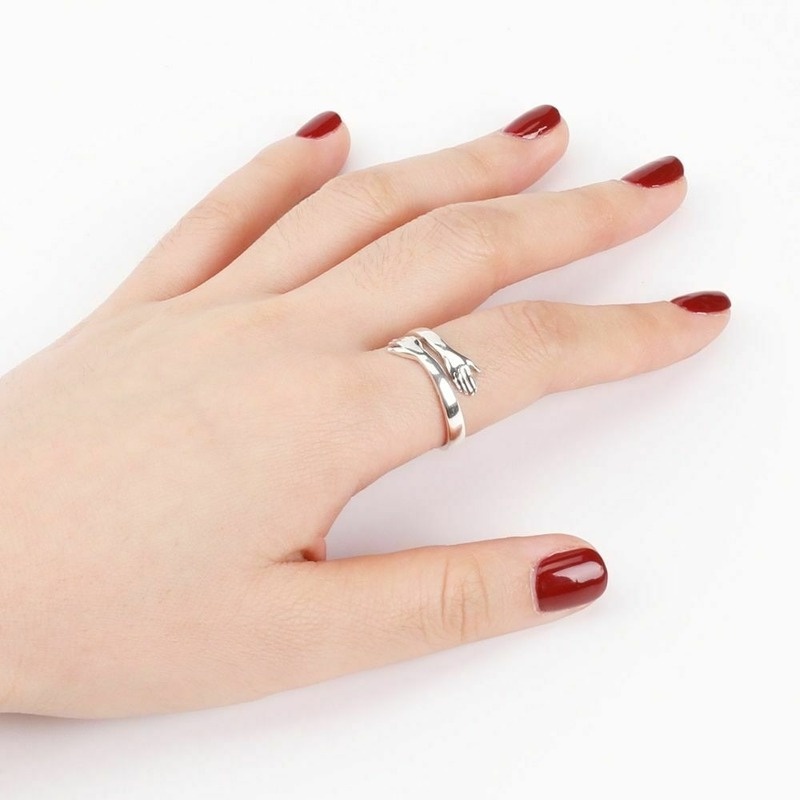 Nhẫn đeo ngón tay dạng hở hình hai bàn tay đan vào nhau có thể điều chỉnh được phong cách cổ điển cho nam và nữ