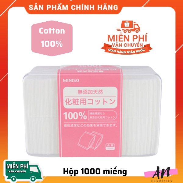 Bông tẩy trang Miniso hộp 1000 miếng Nhật Bản / Bông trang điểm cotton 100%