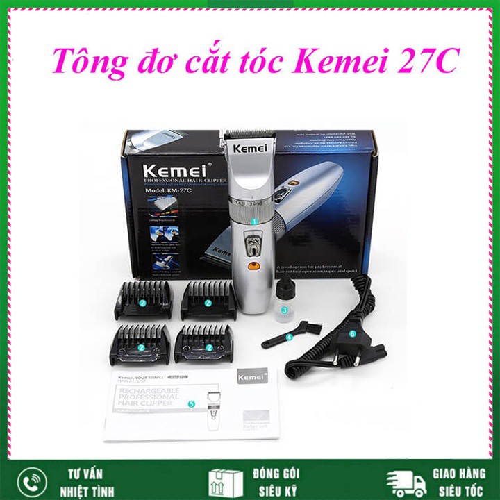 Tông đơ cắt tóc gia đình tiện dụng Kemei 27c màu bạc