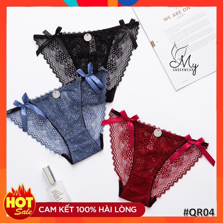 Quần lót ren ❣️❣️ FREE SHIP 50K ❣️❣️ quần chíp nữ đồ lót ren 2 nơ sexy phối huy hiệu - QR04