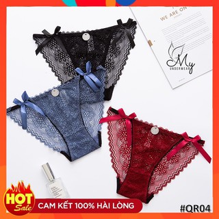 Quần lót ren ❣️❣️ FREE SHIP 50K ❣️❣️ quần chíp nữ đồ lót ren 2 nơ sexy phối huy hiệu - QR04
