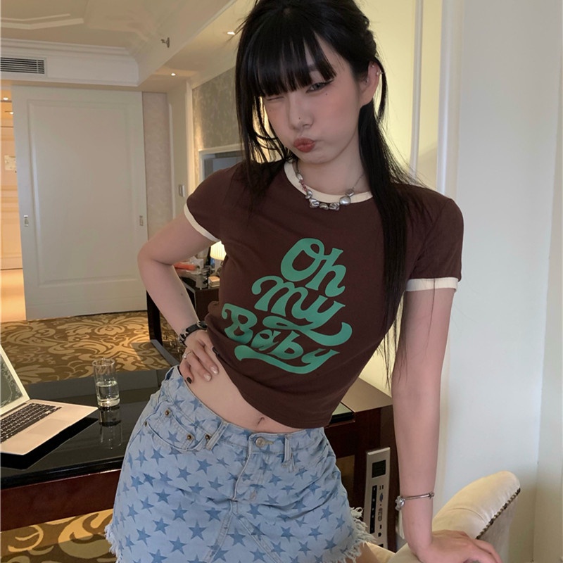 Áo Thun Nữ Tay Ngắn Dáng Ôm In Chữ