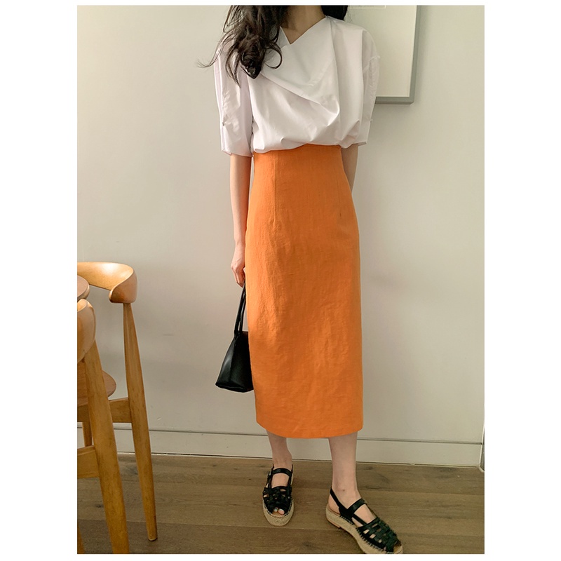 Áo thun tay ngắn cổ tròn họa tiết in chữ/ Chân váy lưng cao thời trang cho nữ 43420 (có bán lẻ)