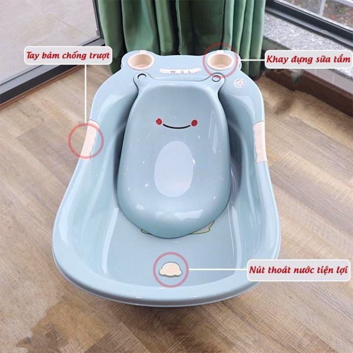 Chậu tắm, thau tắm hình ếch cho em bé, trẻ nhỏ sơ sinh có van thoát nước Sơn Nhựa