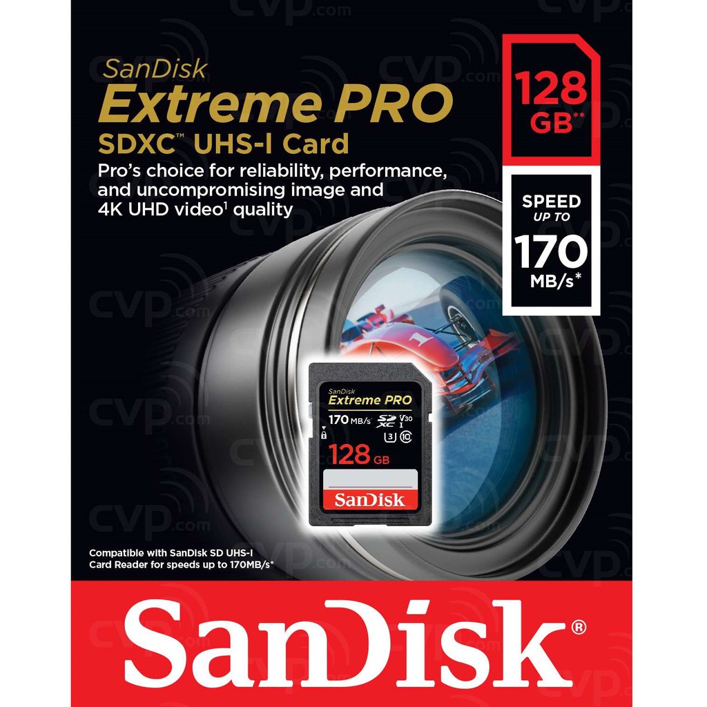 Thẻ nhớ SDXC SanDisk Extreme Pro 128GB UHS-I U3 4K V30 170MB/s - Model 2019 (Đen)