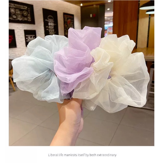 Dây buộc tóc vải bồng bềnh, scrunchies voan lưới tiểu thư - Y018