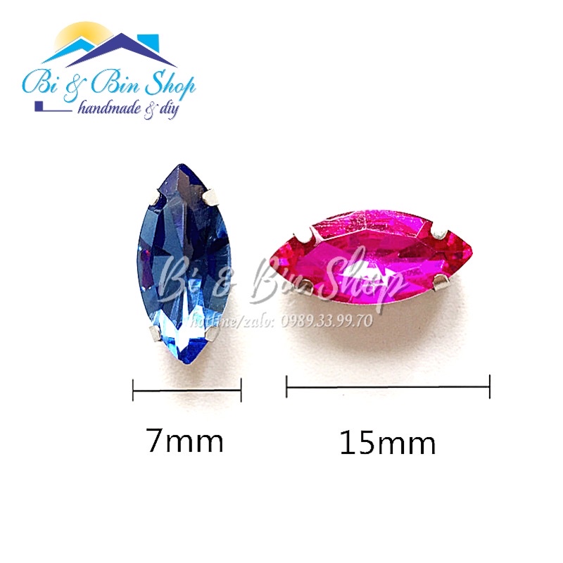 25 Viên Đá Đế Lá Me 7x15mm Hạt Nhựa Đính Kết Trang Phục Thời Trang