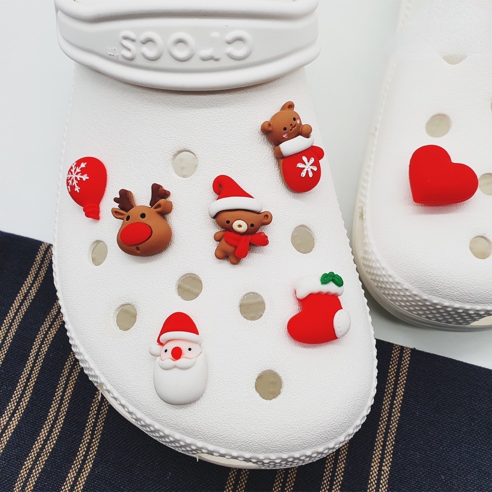 Phụ Kiện Trang Trí Giày Crocs Hình Ông Già Noel / Rudolph / Vớ Đỏ / Gấu / Gấu Con / Quả Cầu Tuyết Dễ Thương DIY