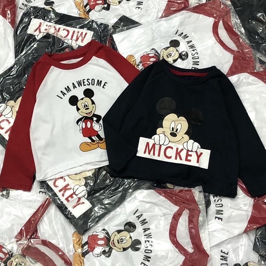 Áo dài tay thu đông bé trai - Set 2 áo Mickey chất cotton cho bé trai size 1-5 tuổi