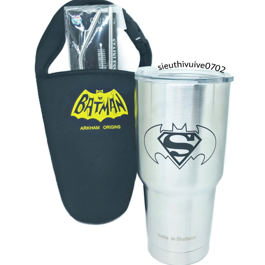 BỘ LY GIỮ NHIỆT BATMAN BẠC INOX_SIÊU ANH HÙNG_SIÊU NHÂN