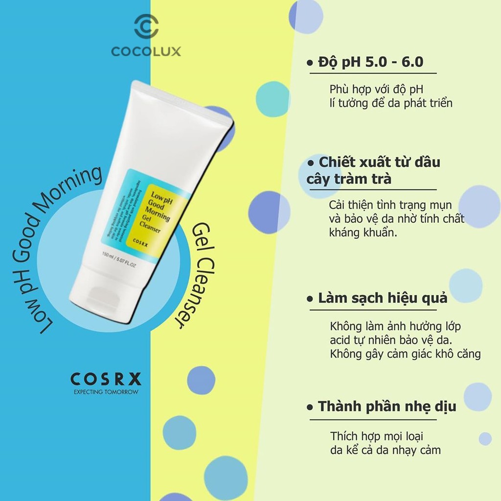 [Mã 55FMCGSALE1 giảm 10% đơn 250K] [CoCoLux] Sữa rửa mặt COSRX Low pH Good Morning Gel Cleanser 150ml