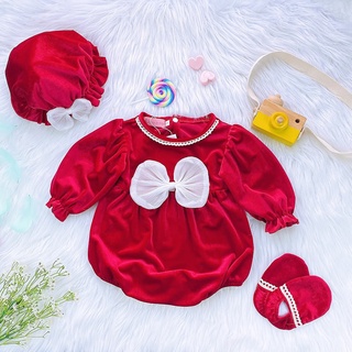 Body nhung đỏ phối nơ trắng