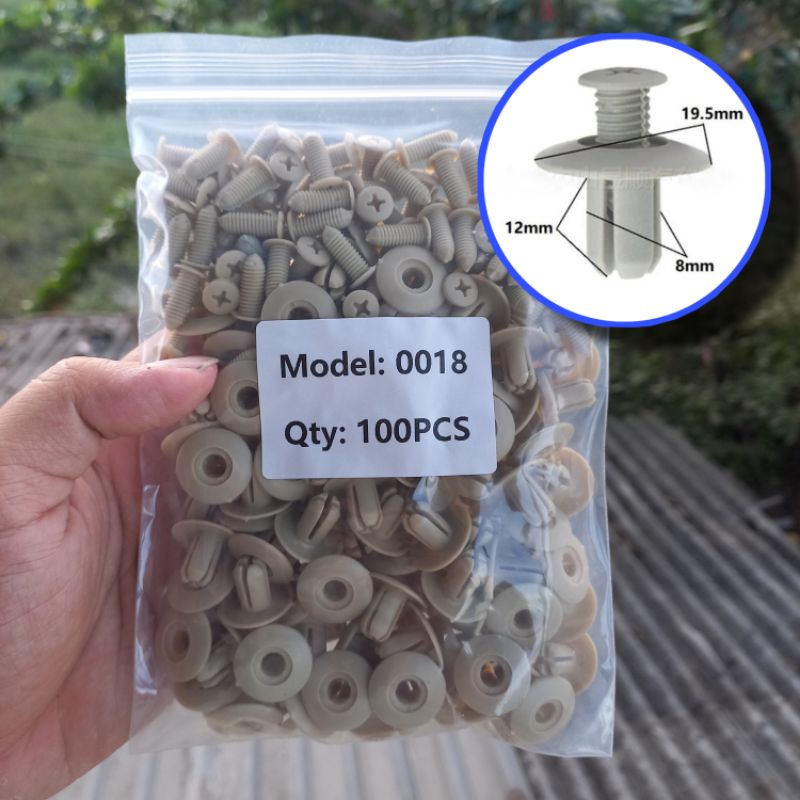 Bộ 100 đinh tán, vít nở nhựa loại 8mm chắn bùn , gắn cản lòng dè cho mọi dòng ô tô