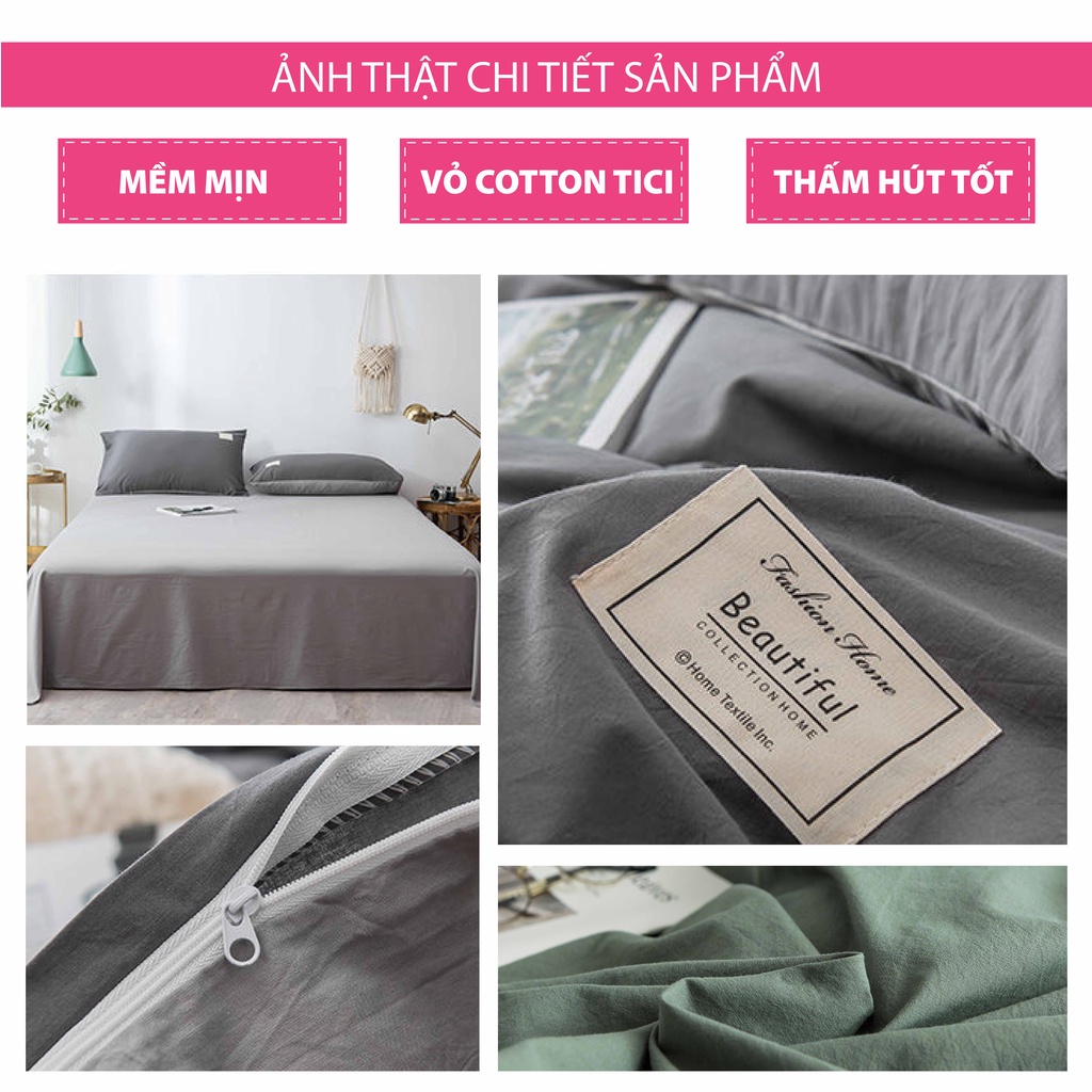 Bộ chăn ga gối cotton TiCi cao cấp KHÔNG BAI XÙ,  hàng nhập khẩu một màu - ( BO CHUN THEO YÊU CẦU)