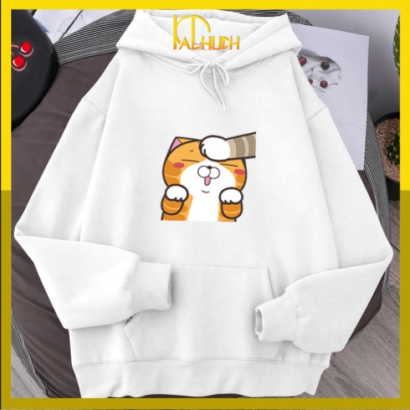 Áo hoodie nam nữ in mèo xoa đầu vải nỉ bông mềm mịn