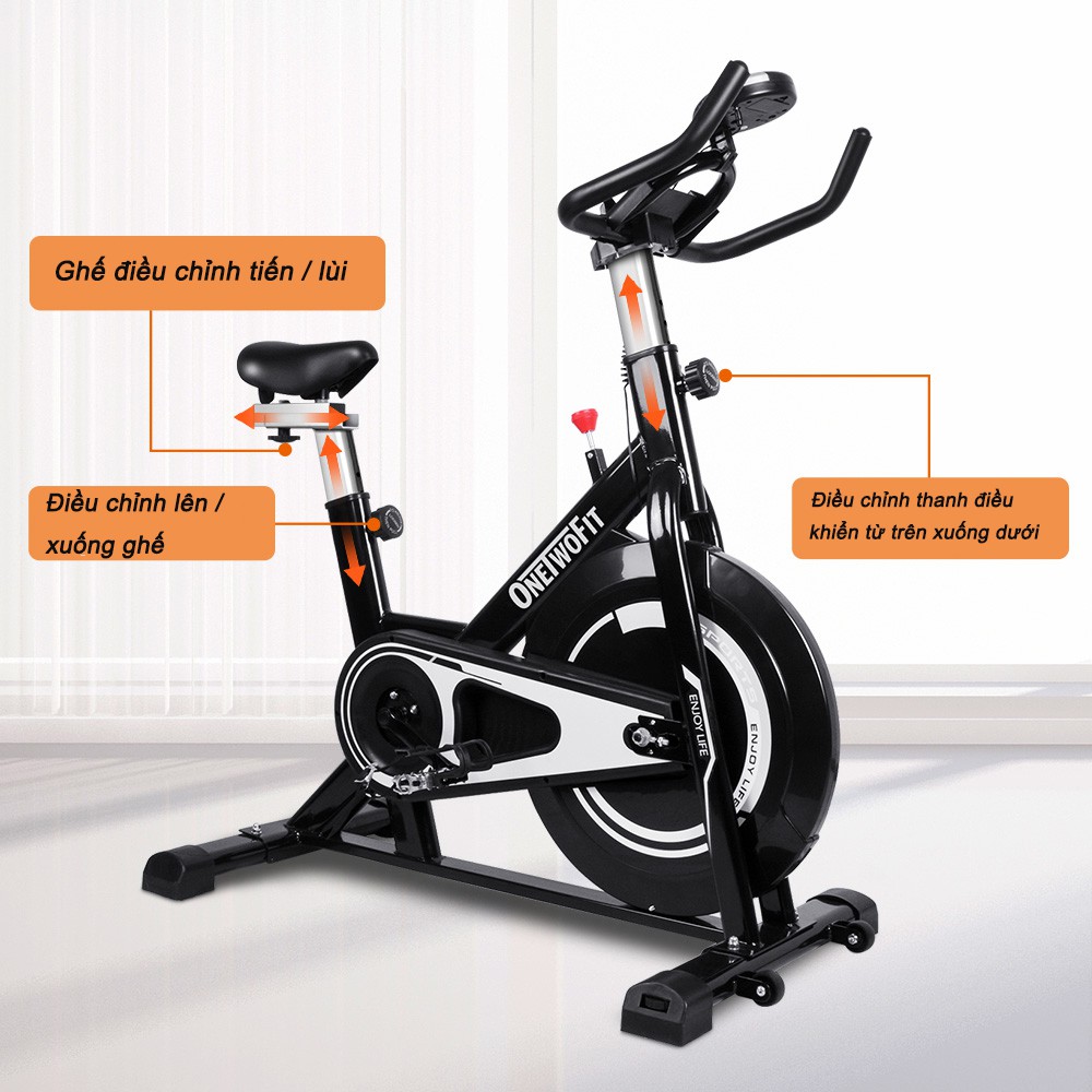 OneTwoFit Xe đạp tập thể dục Air Bike với Đệm ngồi thoải mái và có thể điều chỉnh (Bánh xe đạp 8kg)