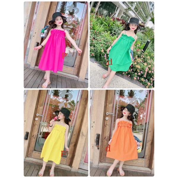 (8kg-30kg)Váy Bé Gái 2 Dây Nhún Ngực Xinh Xắn, Đầm Dây Cho Bé  Size Đại 10kg-33kg, Váy Maxi Đi Biển Cực Xinh Cho Bé Gái