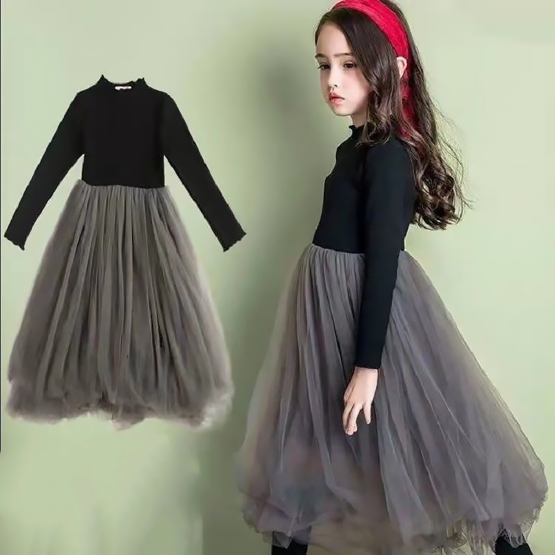 Đầm Công Chúa Màu Đen Phối Ren Xinh Xắn Thời Trang Dành Cho Bé Gái