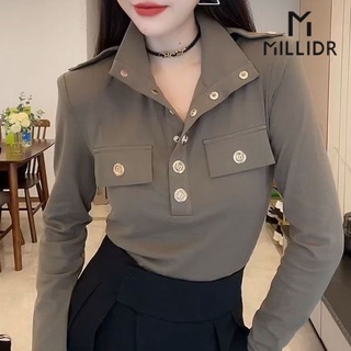 Áo Thun Cotton Cổ POLO Phối Nút Kim Loại Thời Trang Mùa Thu Dành Cho Nữ