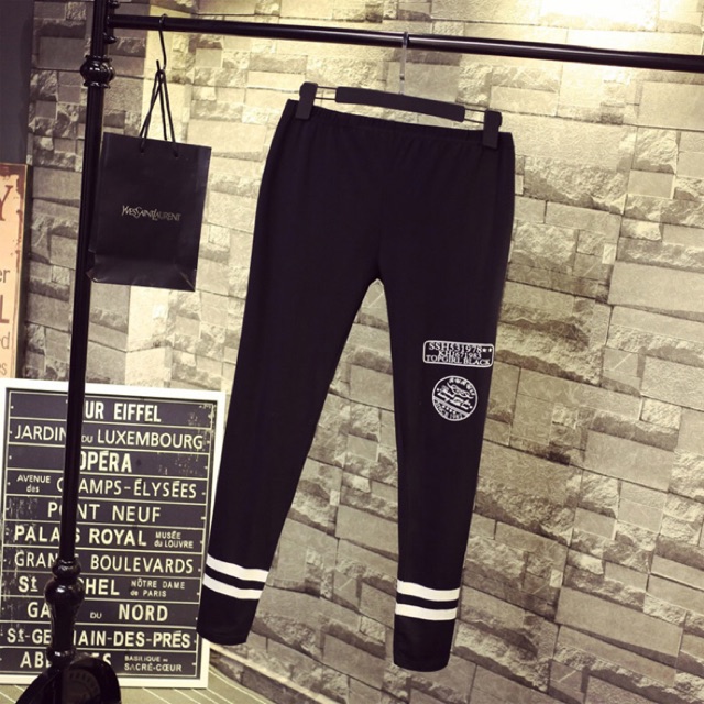 Quần legging thun big size màu đen co giãn logo 2 sọc size lớn 2Xl 65-80kg