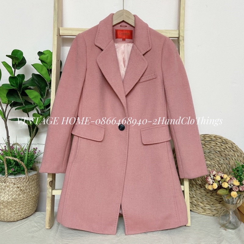 /Áo khác dạ nữ dáng lửng dạ handmade khâu tay màu hồng phấn,túi trước cổ vest