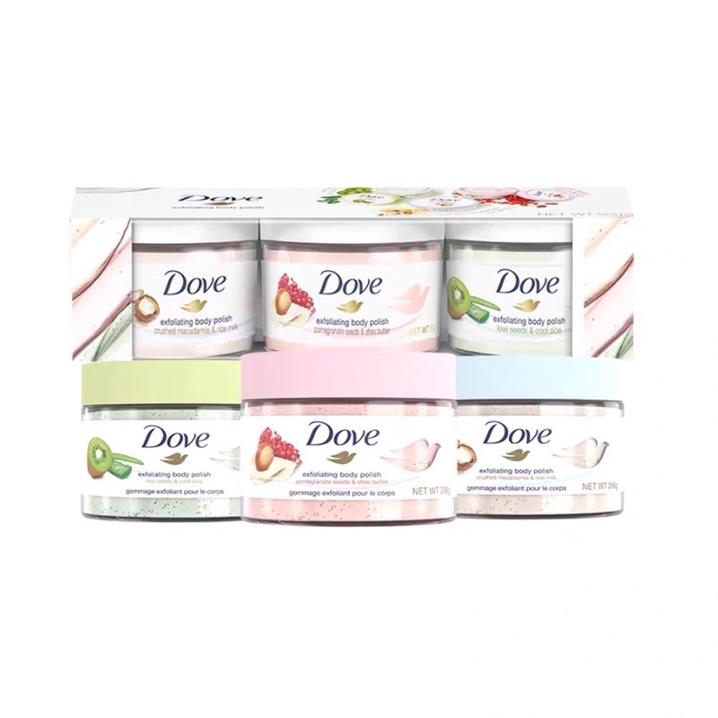 Combo 3 hũ tẩy tế bào chết Dove 50g*3 mùi lựu, macca, kiwi
