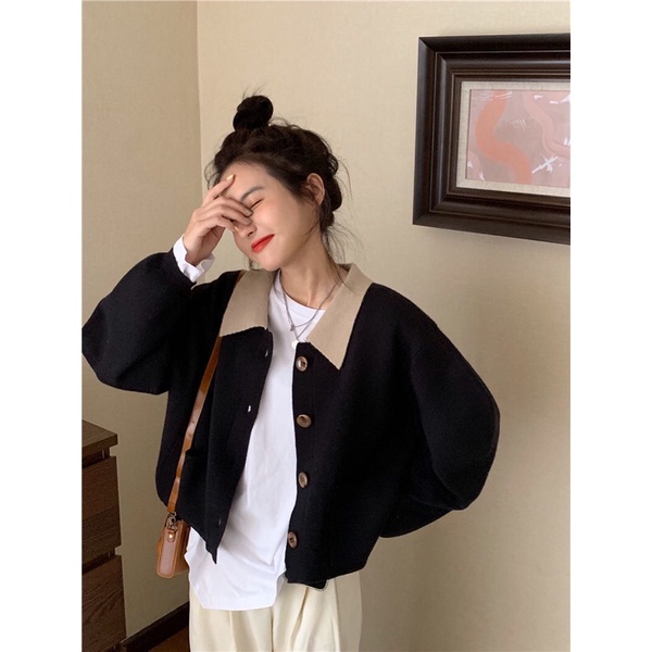 ÁO LEN CARDIGAN CỔ POLO CROPTOP