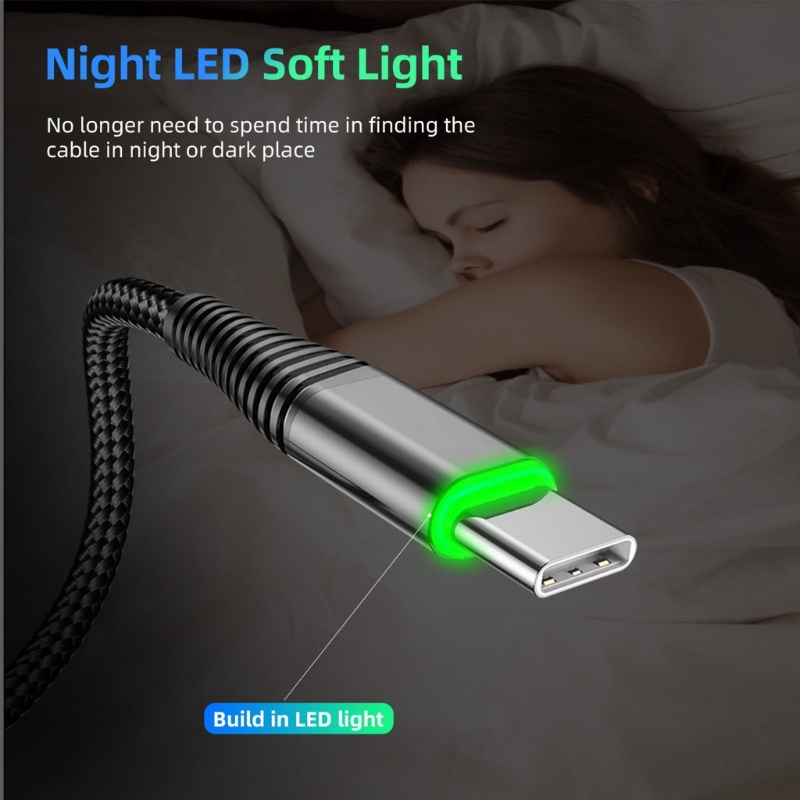 Dây Cáp Sạc Nhanh 3A USB Type C 3.0 Có Đèn LED Chất Lượng Cao