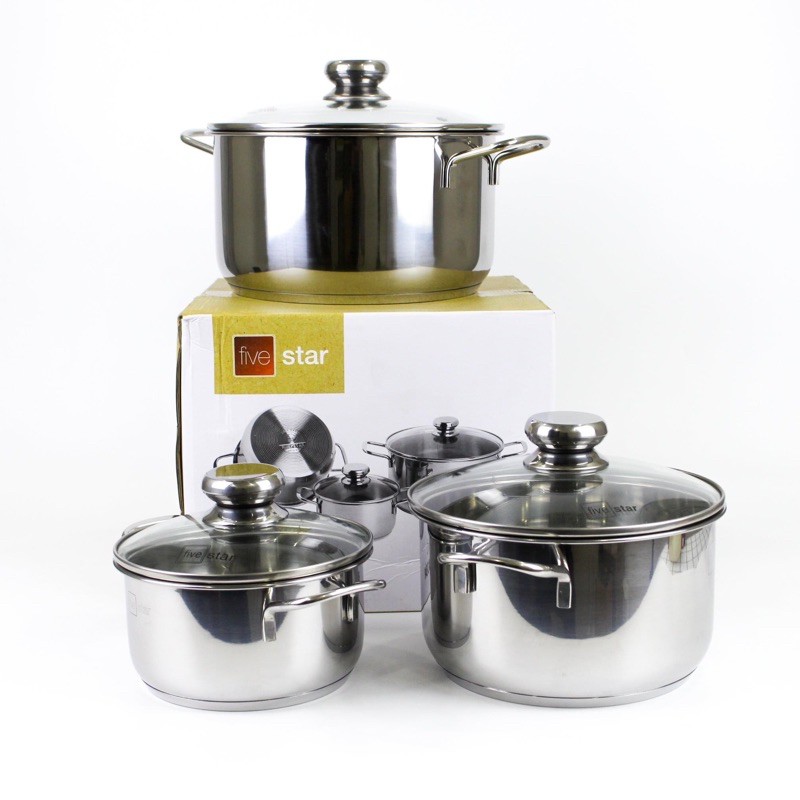 Bộ 3 Nồi Inox 3 Đáy Nắp Kính Fivestar FS06CG
