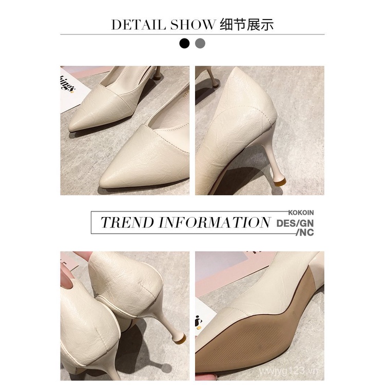 2021Autumn New Black Leather Shoes Pointed Toe Low-Cut Shoes Women's Professional Work Work Stiletto Heel High Heels