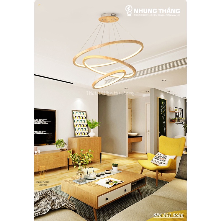 Đèn Thả Trần 3 Vòng Gỗ TBD839 - Gỗ Tự Nhiên Chắc Chắn,Bền Đẹp - Decor Vintage - Trang Trí Phòng Khách,Phòng Ăn
