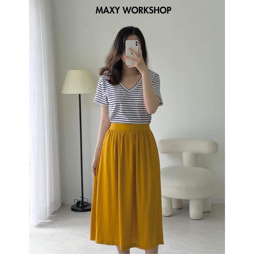 Áo thun cổ tim V neck basic tee Stripped White Maxy Workshop