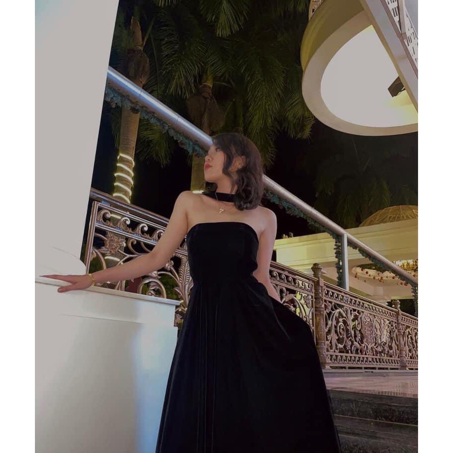 Váy Dự Tiệc, Đầm Dự Tiệc Váy Đen Nhung Cao Cấp Dáng Xòe Dây Cổ Nơ Lưng Sang Chảnh Hàng Thiết Kế - De Mila V78 | BigBuy360 - bigbuy360.vn