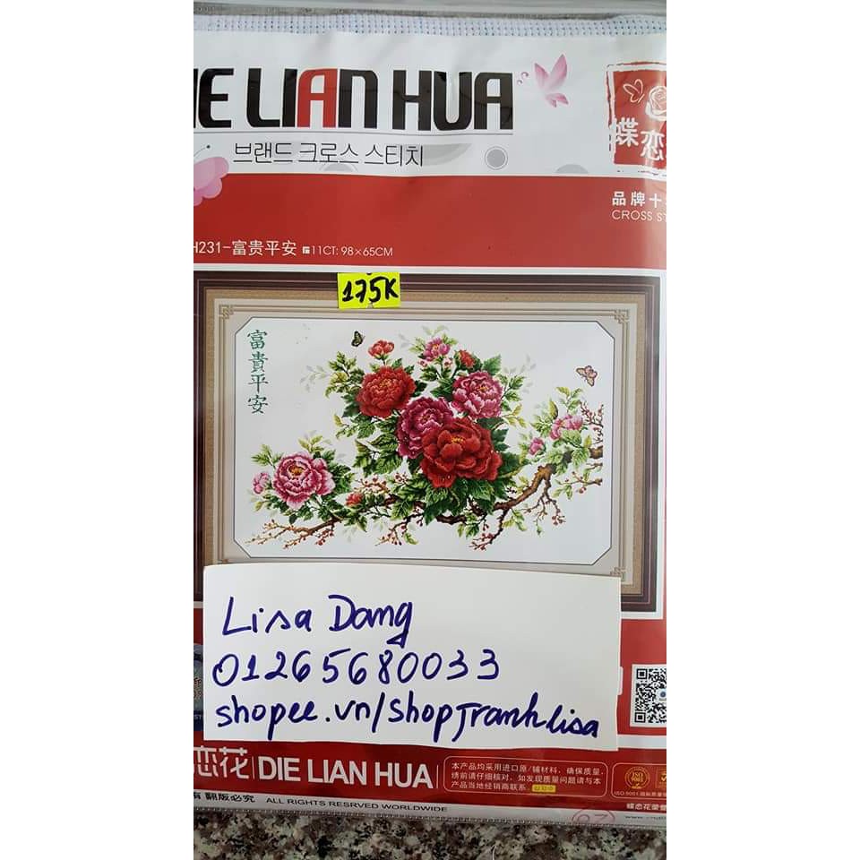 Tranh thêu HOA MẪU ĐƠN 98x65cm chưa thêu