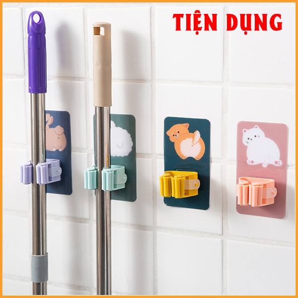 Miếng Dính Treo Chổi - Móc Treo Kẹp Giữ Chổi Cọ Dán Tường, Treo Cây Lau Nhà Hoạt Hình Đáng Yêu E525