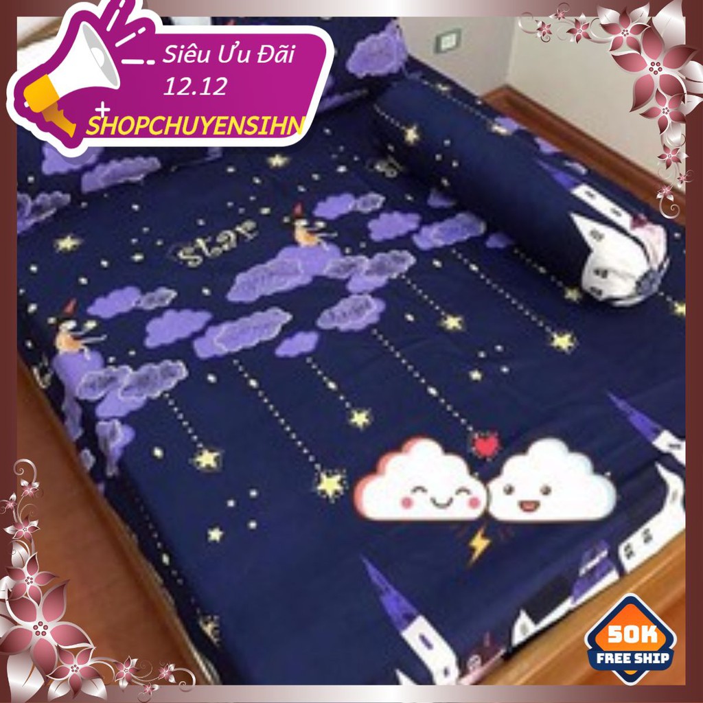 [Free ship-Giá lẻ=sỉ]Shopchuyensi Bộ ga gối poly 1,6m sao star nền xanh tím than