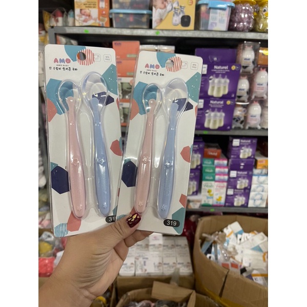 Set 2 chiếc thìa ăn dặm silicon cao cấp AMO Hàn Quốc